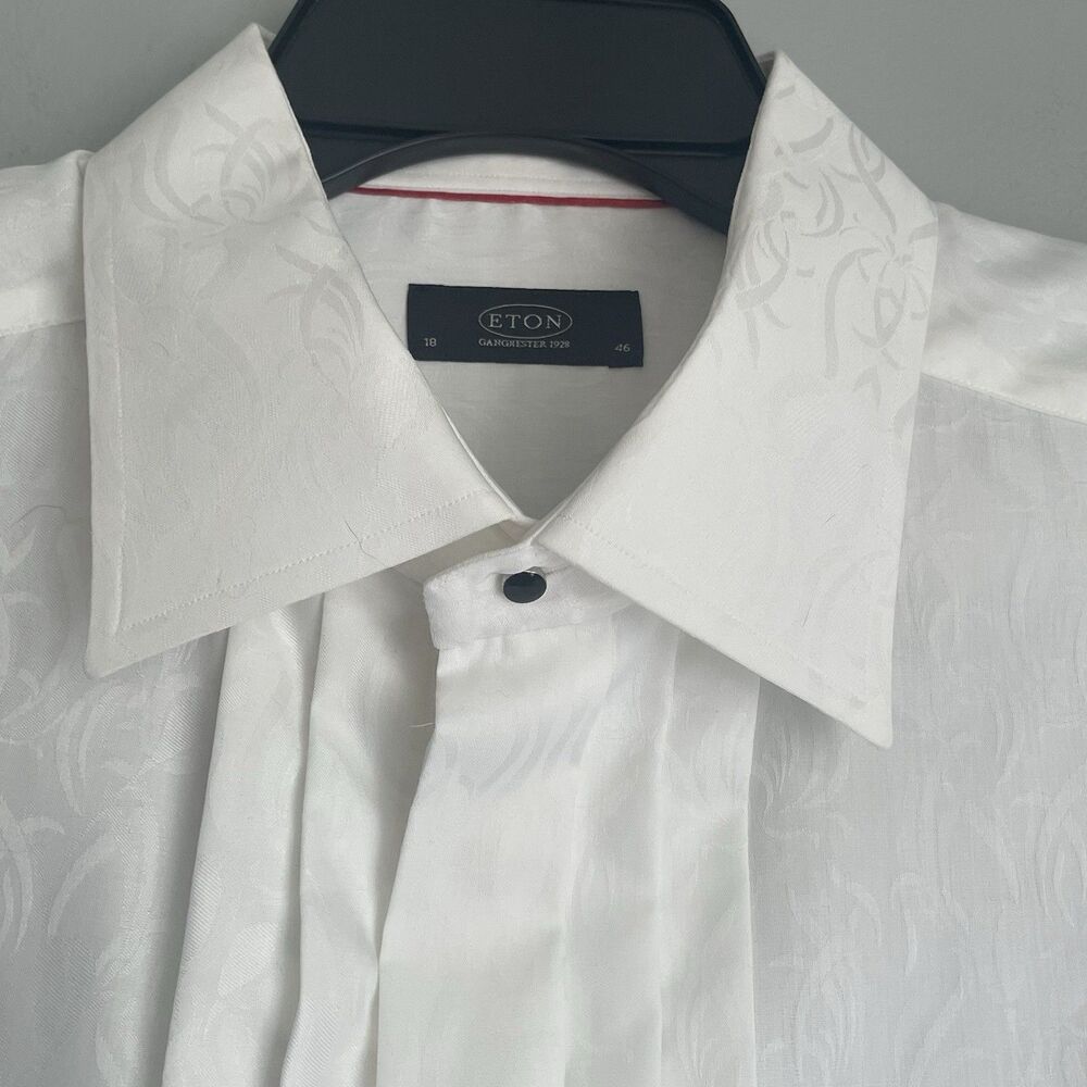 Eton All Over Print Tuxedo Shirt 46 18 Ganghester 1928 Cuff Black Button